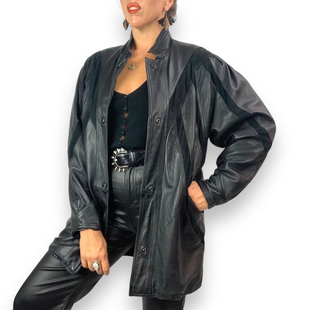 ❌SOLD❌Vintage MILAN LEATHERWEAR long black leather and suede jacket - Picture 9 of 13